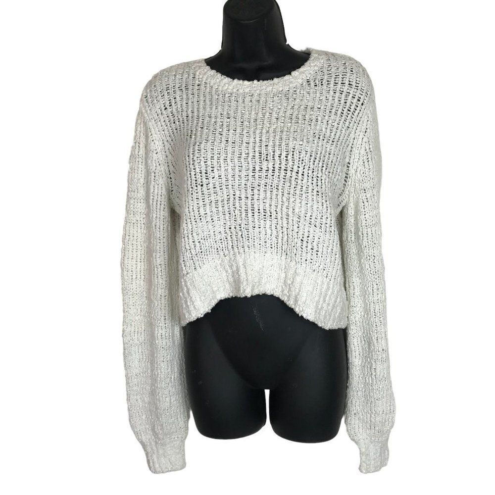 Sunday Best White Loose Knit Cropped Sweater Size M